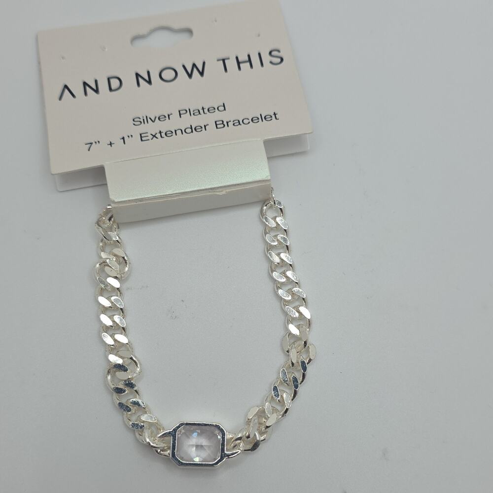AND NOW THIS Silver Plated Cuban Link Chain Bracelet 7" + 1" Extender Silver